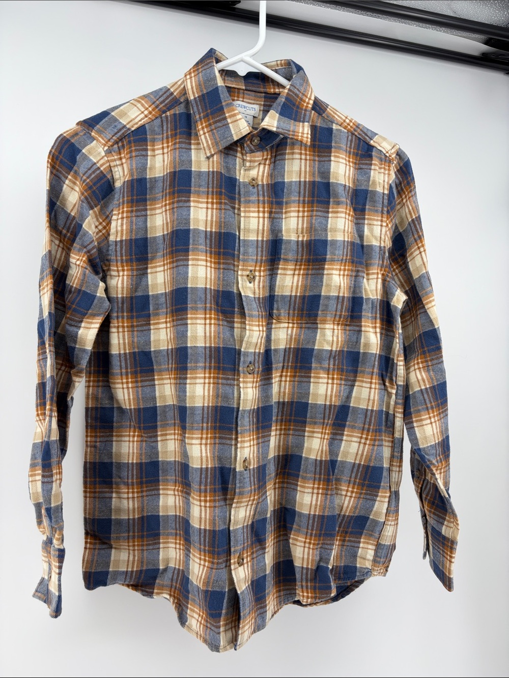 Crewcuts Boys Plaid Flannel Button-Down Shirt- Blue and Tan- Size 12- NWT